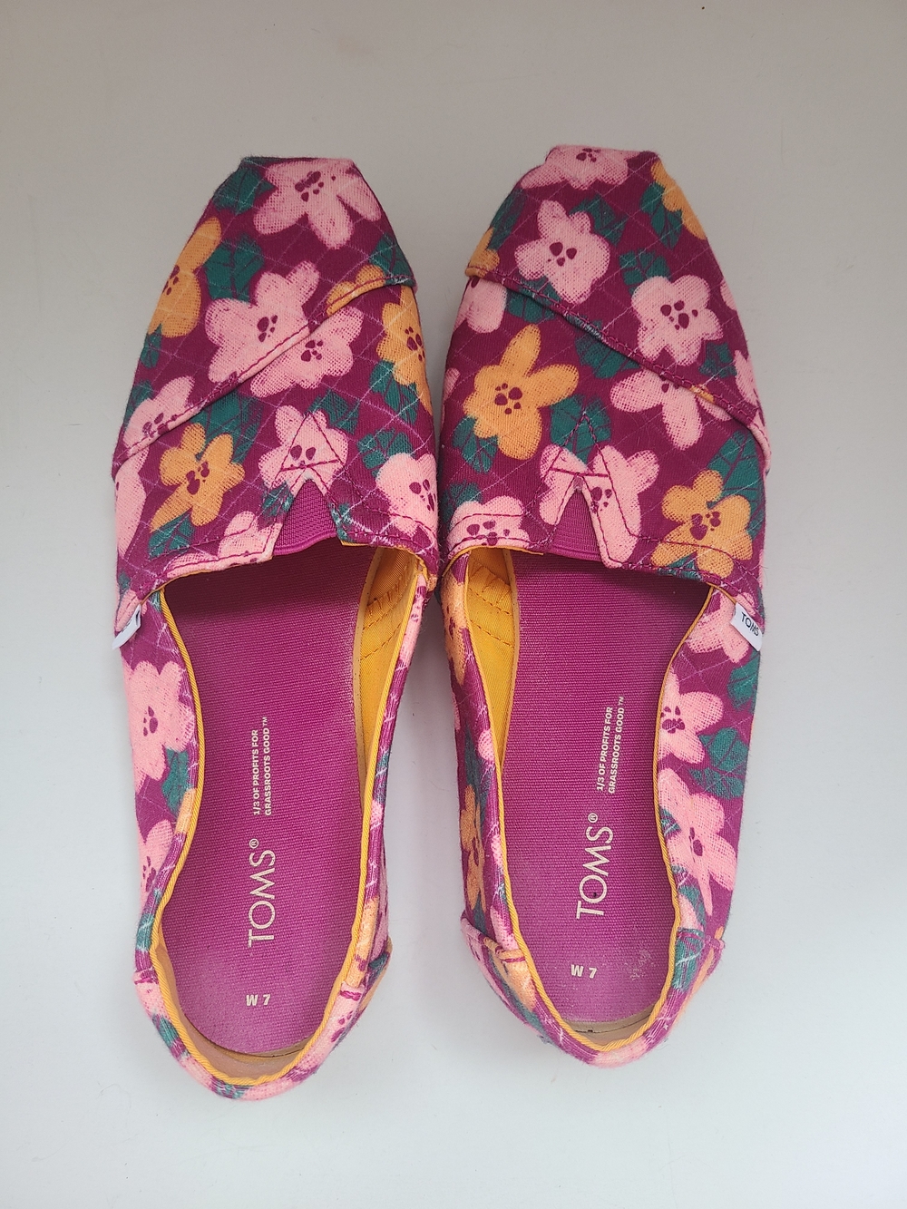Toms Floral Pink and Yellow Slip-On Flats